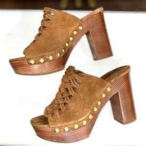 Michael Kors suede wooden block platform heels